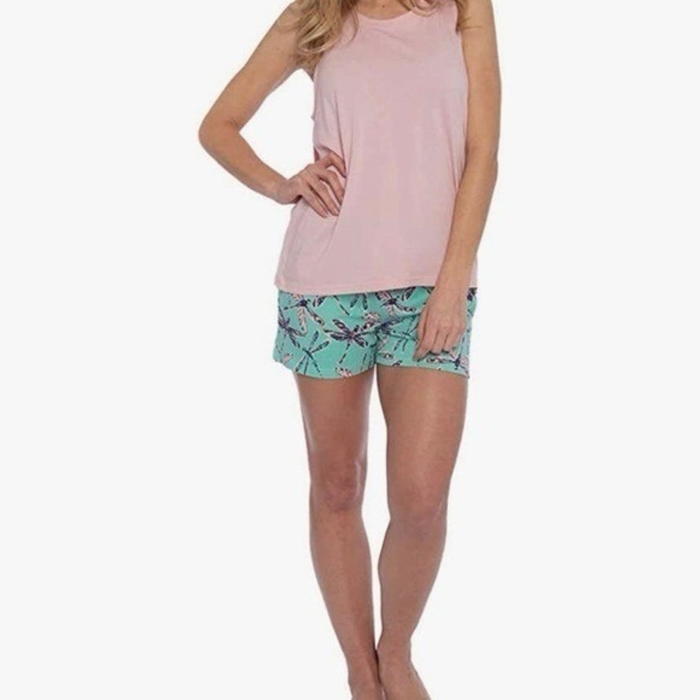Munki Munki Bamboo Cotton Dragonfly Print Pajamma Lounge Shorts Womens S